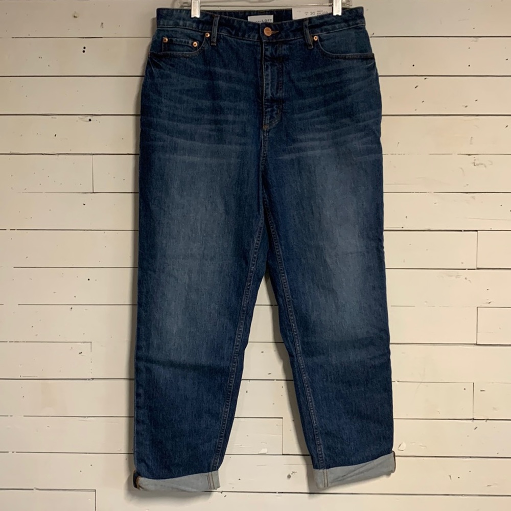 LOFT Curvy High Waist Boyfriend Jeans Medium Blue Wash NWT Size 10 / 30